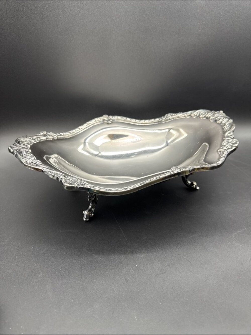 Vintage Sheridan Silver Plated Heavy Footed Bowl Victorian Ornate 14x10”